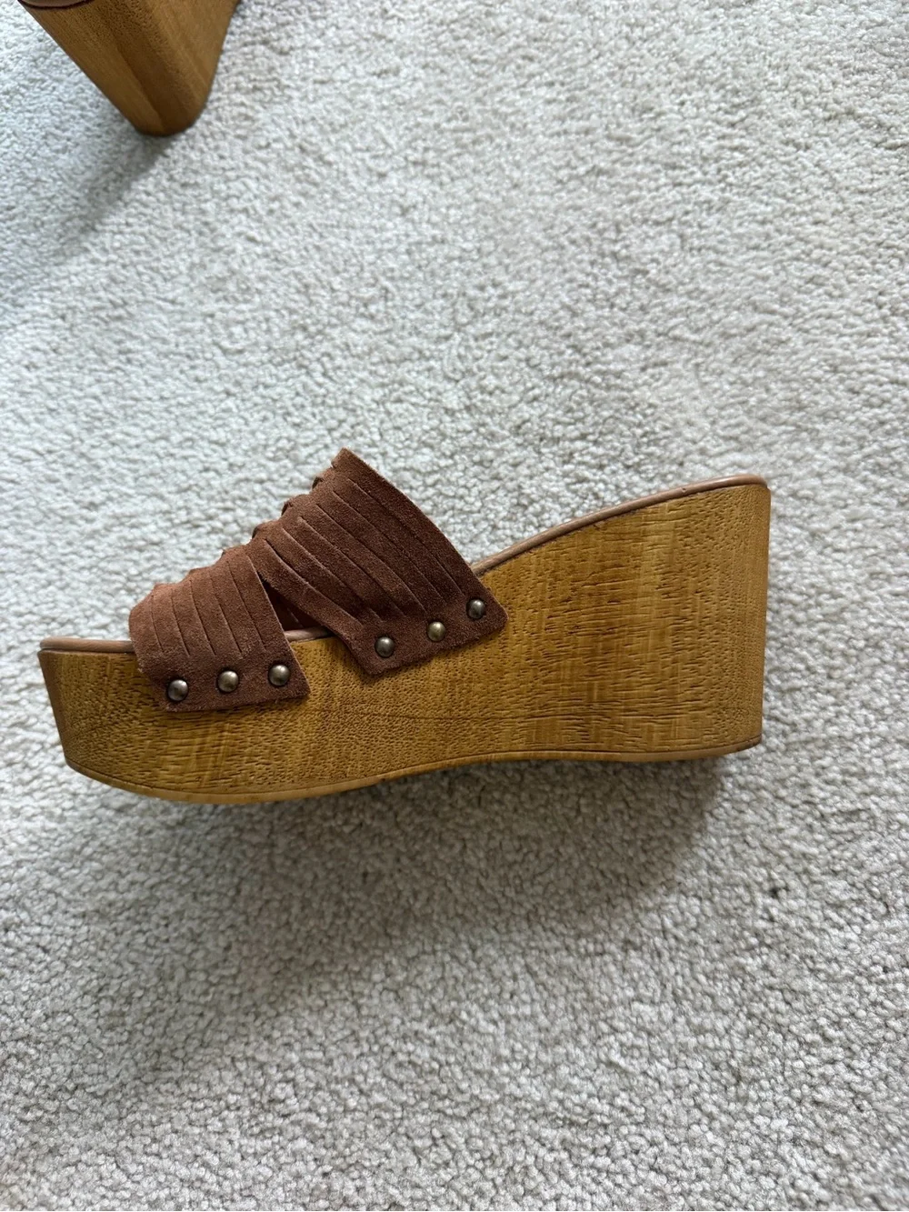 Seychelles Brown Woven Suede Slide Wedges